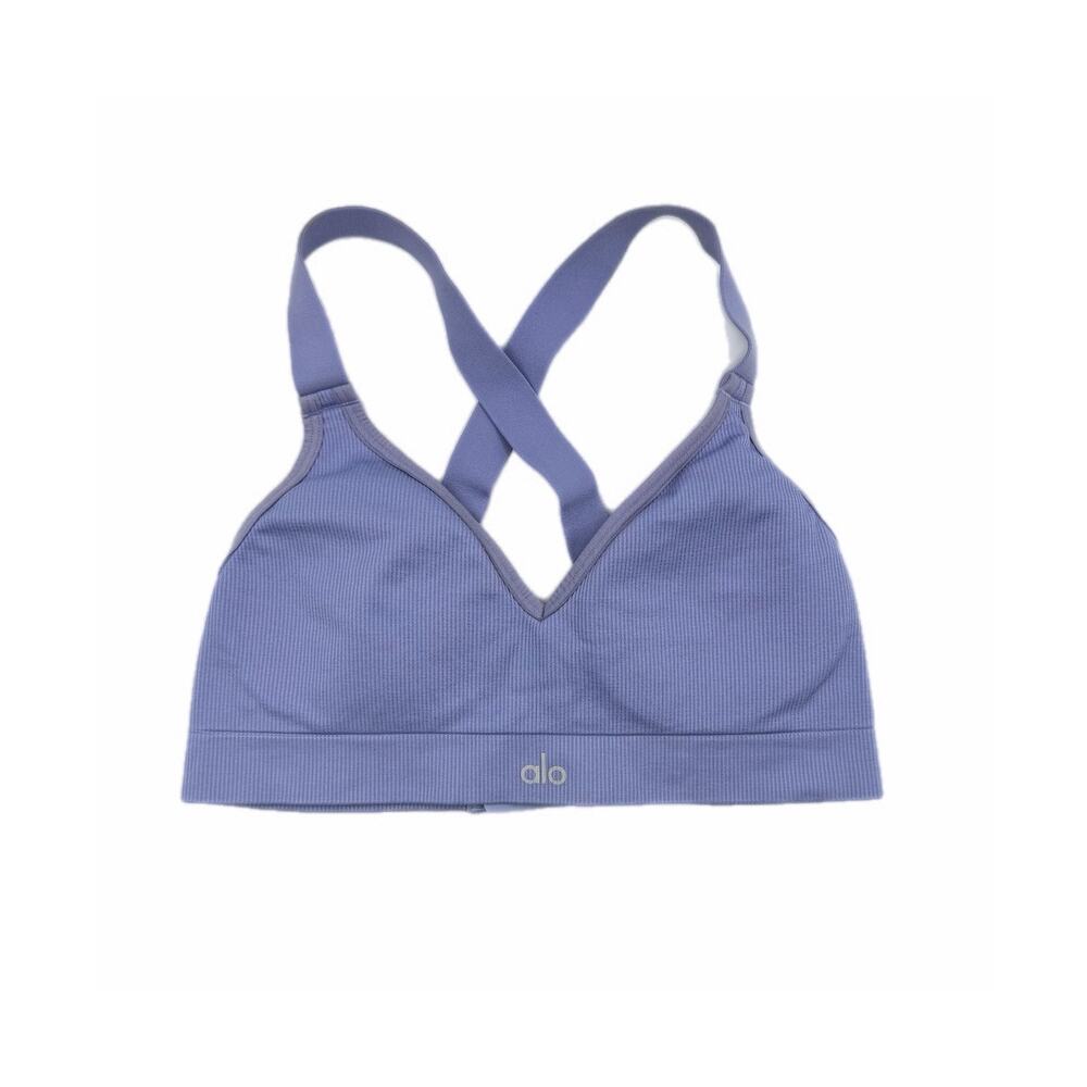 Alo Yoga Lavender Lilac Seamless Ribbed Favorite V-neck Adjustable Strap Bra